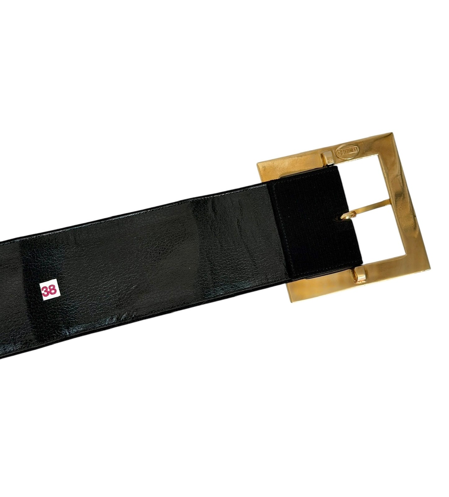 Chanel Vintage Black Nylon Leather Square CC Logo 24K GPHW Belt - Size 38