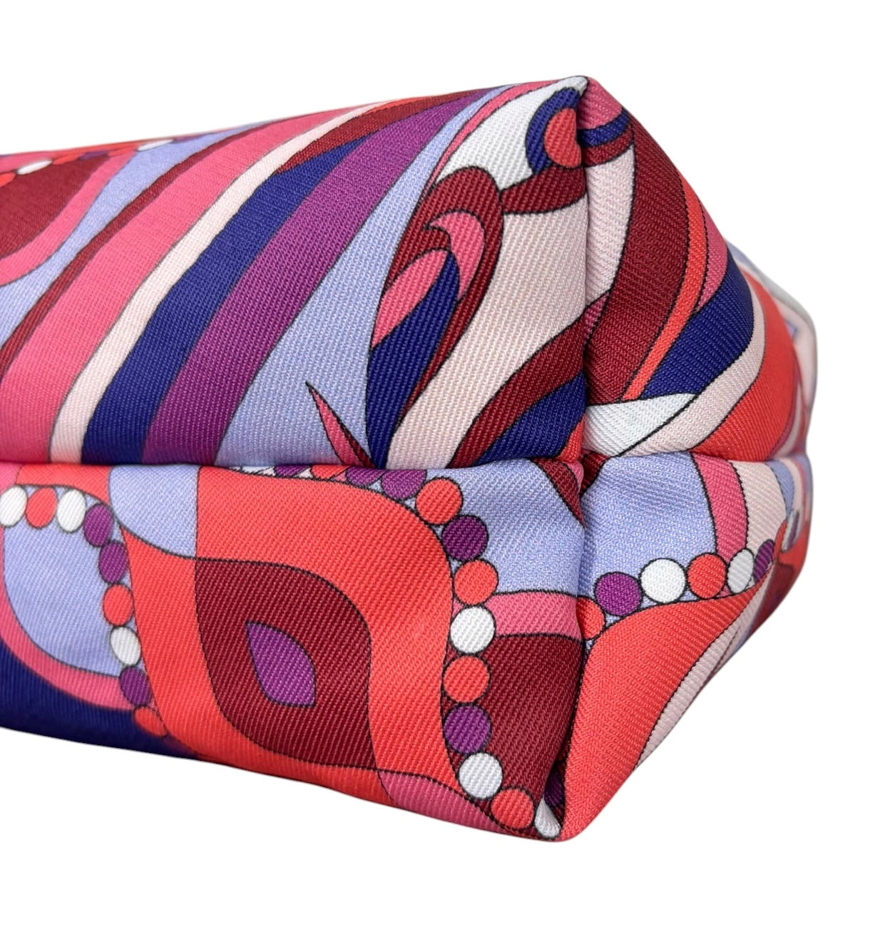 Pucci Vintage Red Purple & Pink Satin Mini Cosmetic Top Handle Pochette Bag 
