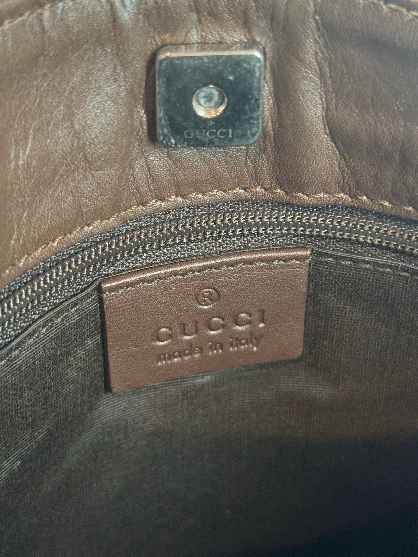 Gucci Vintage Brown GG Monogram Canvas Leather Trim Structured Hobo Shoulder Bag