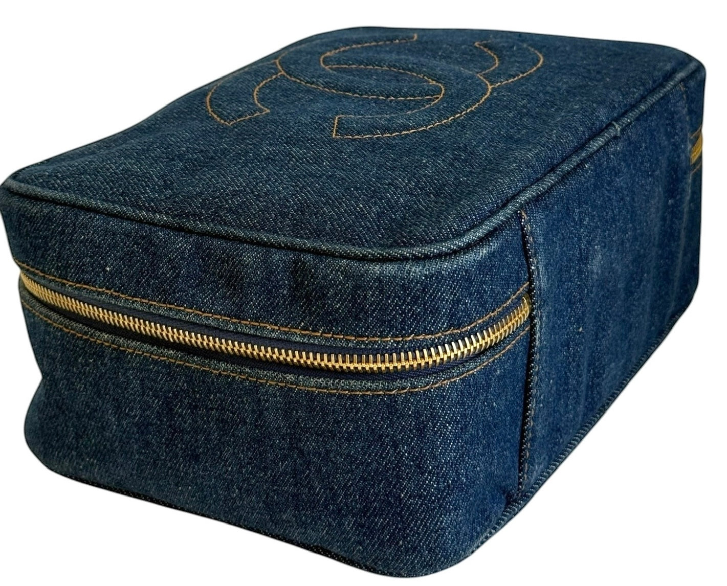 Chanel Vintage 90s Two-Way Denim CC Top Handle Vanity Case w Shoulder Crossbody Strap