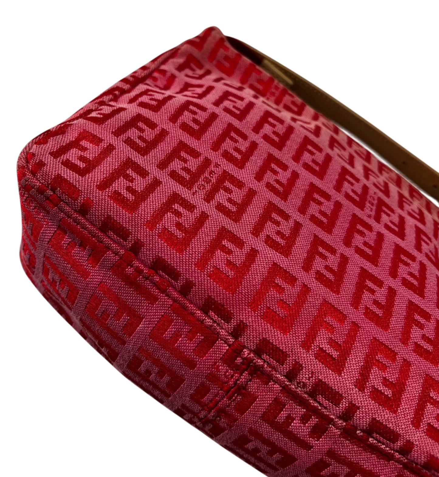 Fendi Vintage Hot Pink & Red Zucchino Zucca Monogram Mini Cosmetic Top Handle Pochette Bag