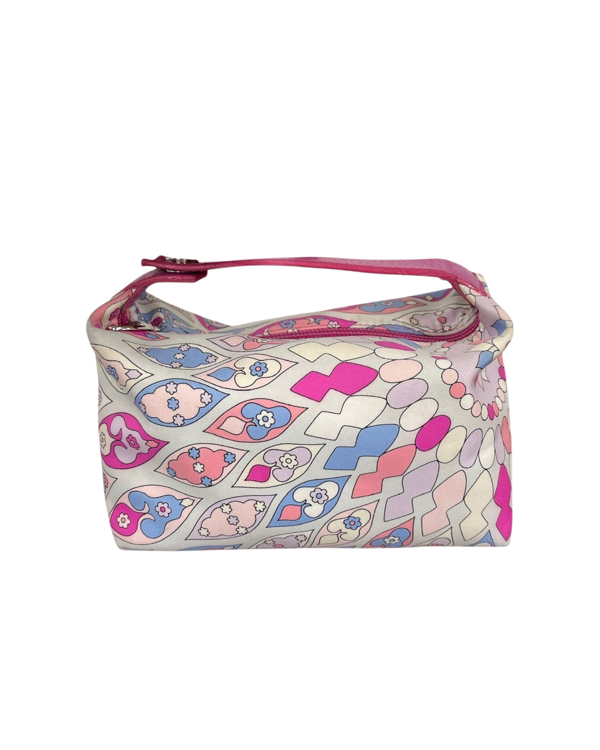 Pucci Vintage Pink & Blue Satin Mini Cosmetic Top Handle Pochette Bag