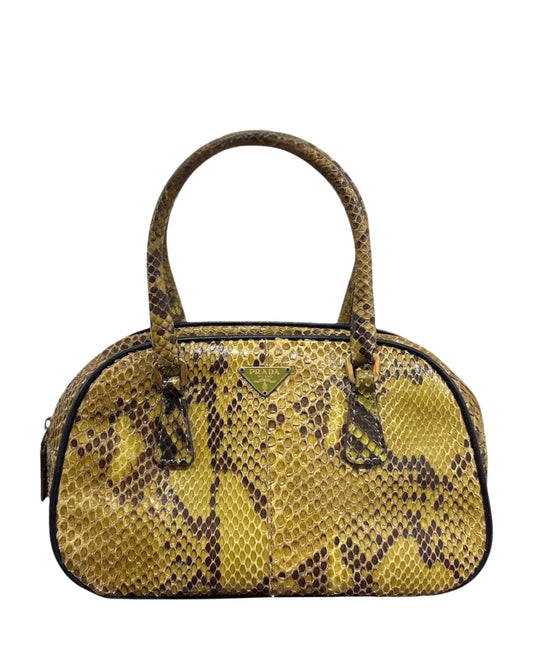 Prada Vintage Green Python Mini Bowler Top Handle Evening Bag