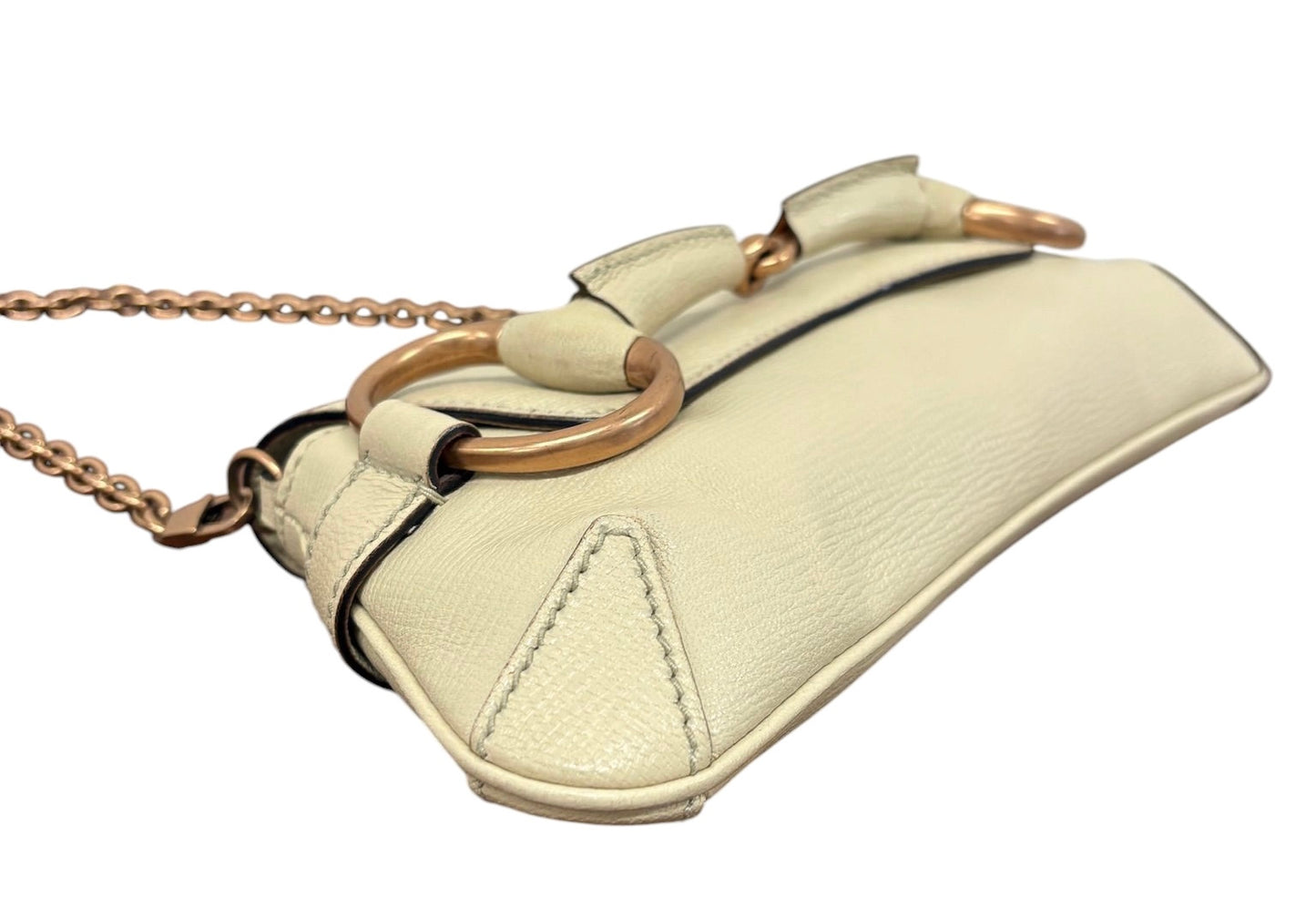 Gucci Vintage Ivory Leather Small Horsebit Shoulder Clutch Bag