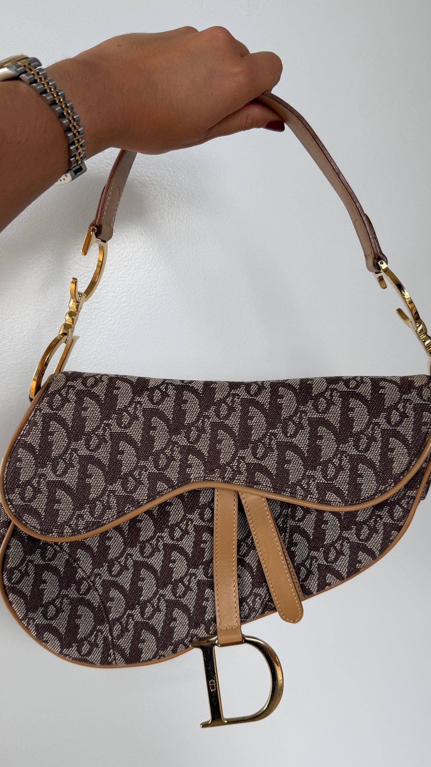 Dior Vintage 2002 Brown Trotter Monogram Medium Saddle Bag