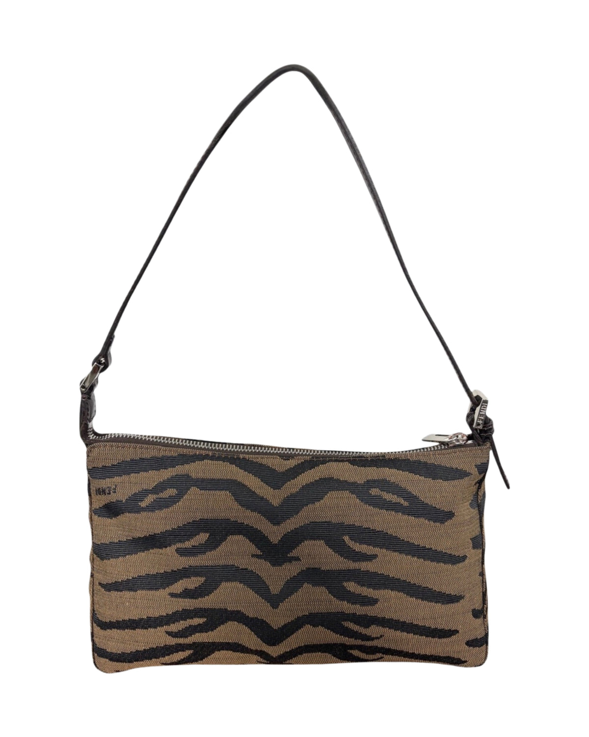 Fendi Vintage Brown Zebra Print Canvas Medium Shoulder Pochette Bag