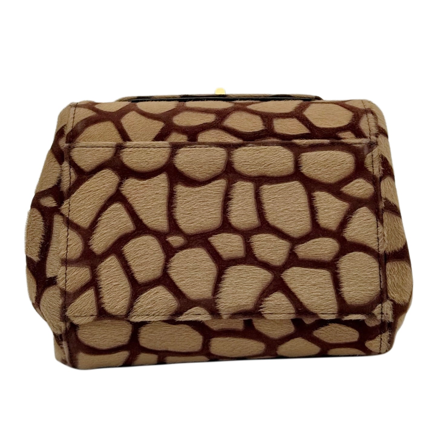 Chanel Vintage 00s Beige & Brown Giraffe Print Pony Hair Logo Reissue Turnlock Mini Top Handle Flap Bag