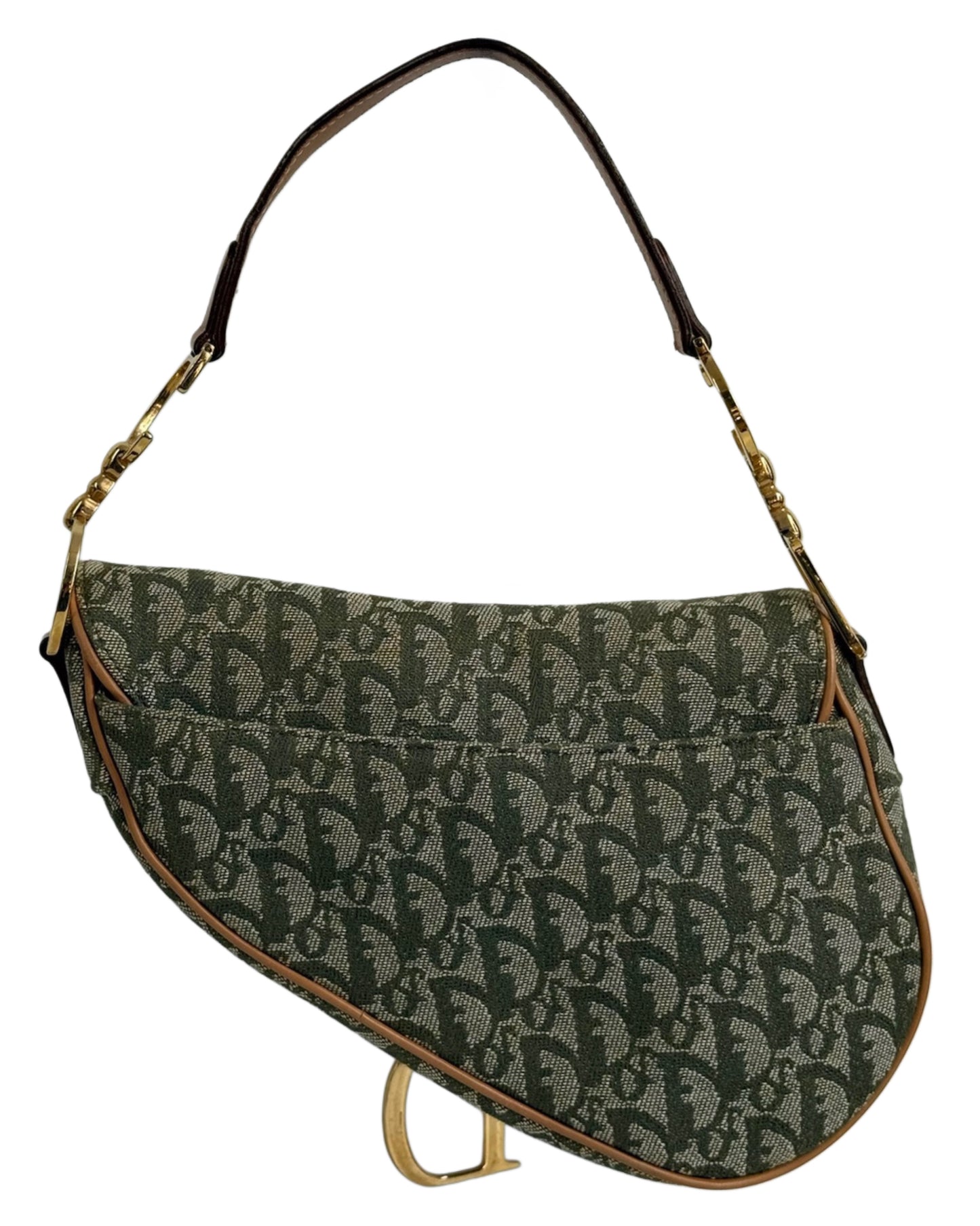 Dior Vintage 2001 Green Trotter Monogram Medium Saddle Bag