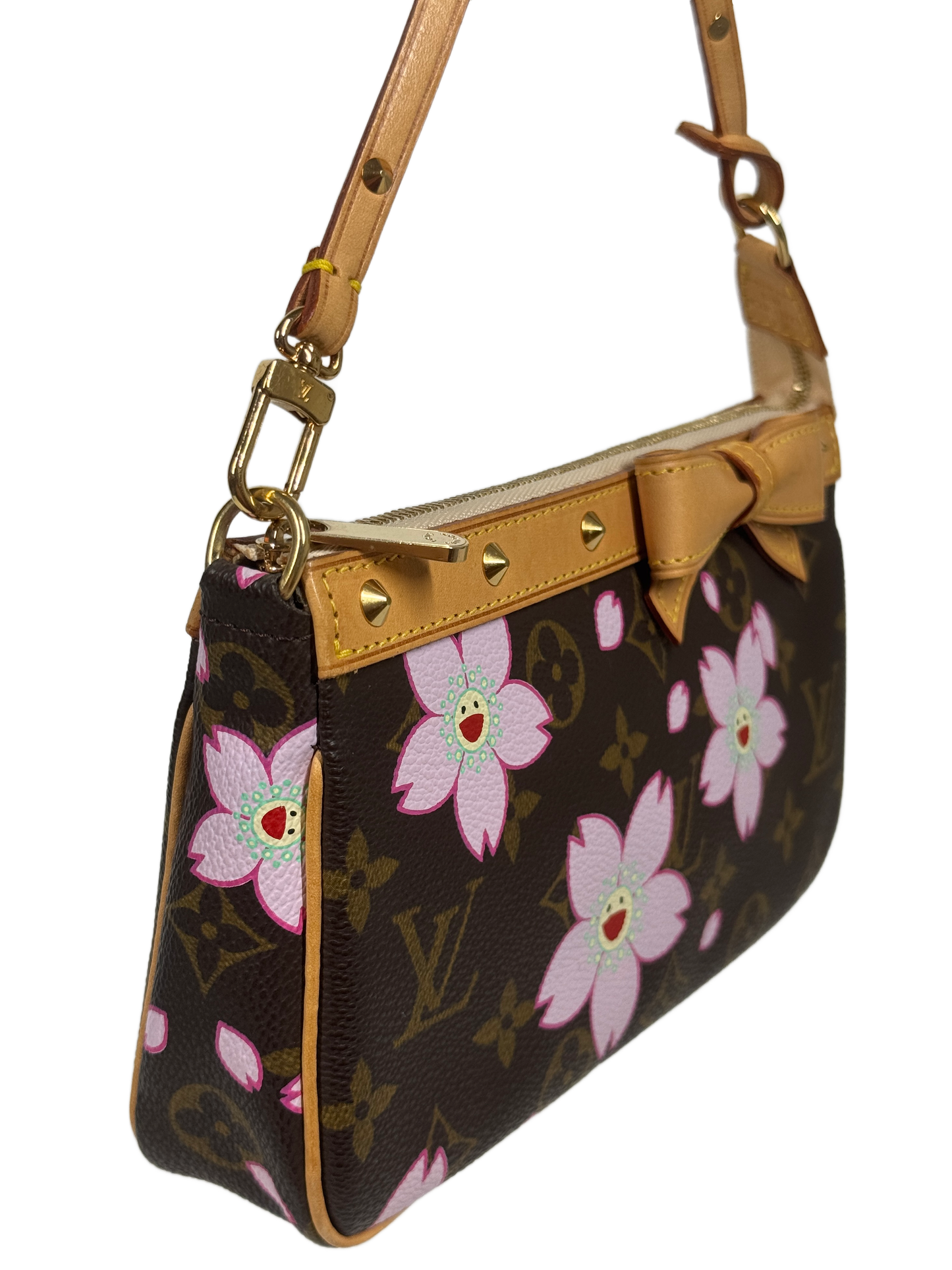 Louis Vuitton Vintage 2003 Takashi Murakami Brown Cherry Blossom Monogram Pochette Accessoires