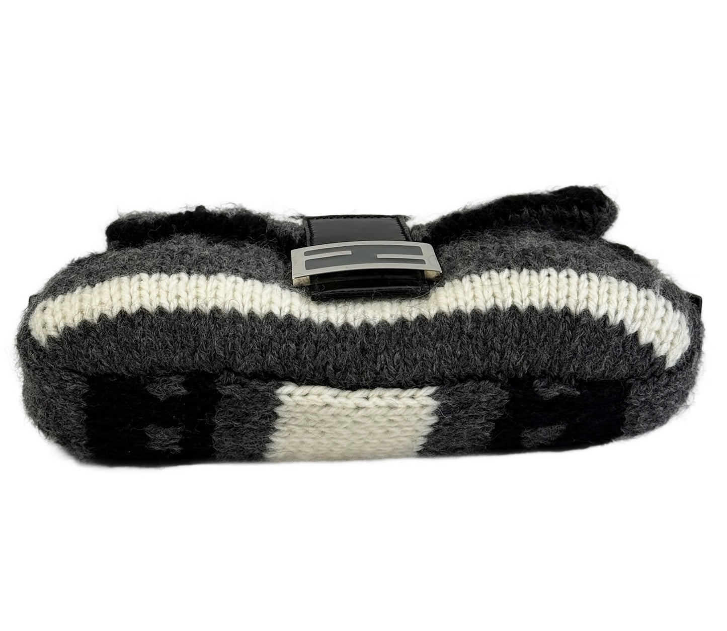 Fendi Vintage Gray Black Ivory Wool Knit Baguette