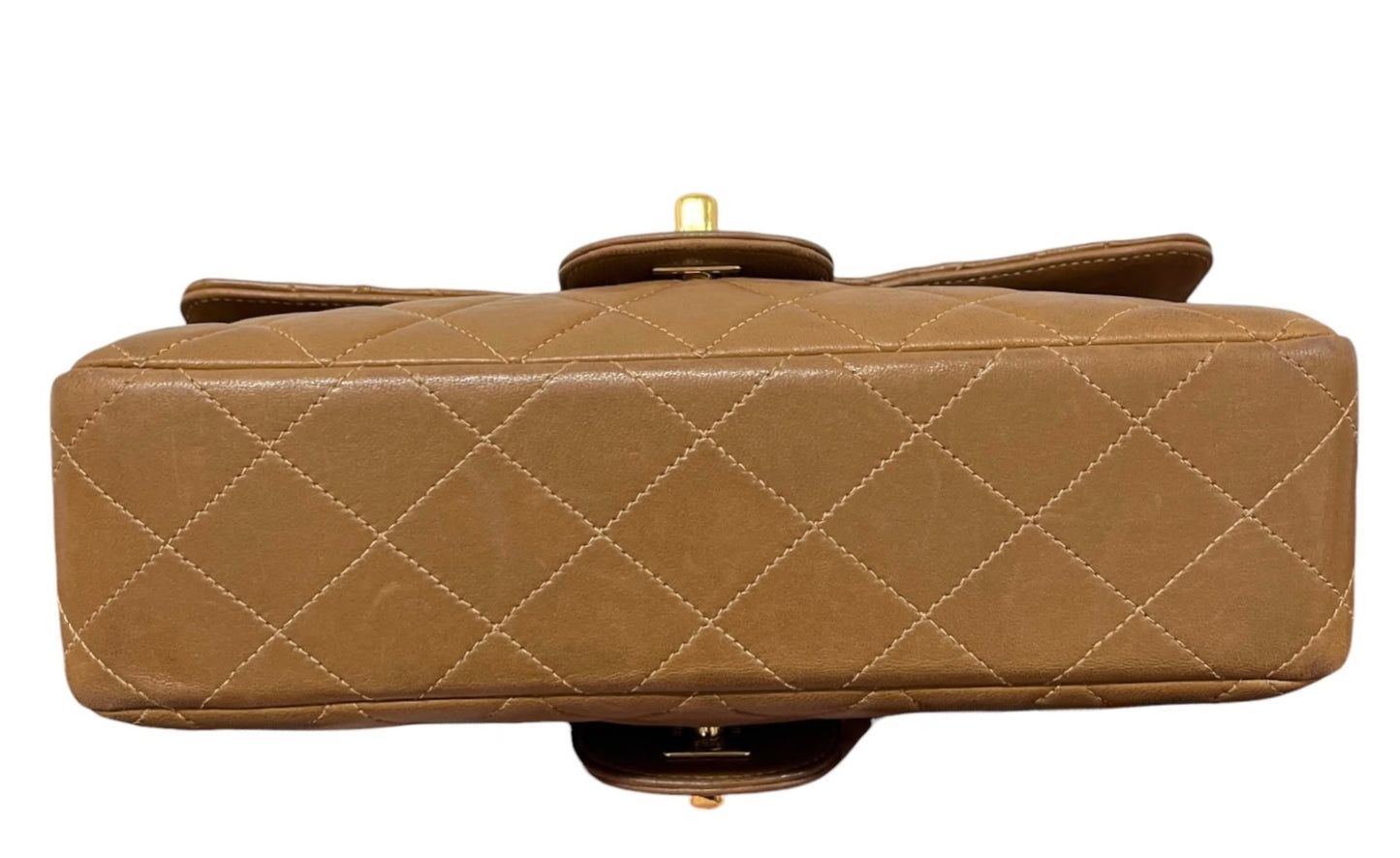 Chanel Vintage 90s Light Brown Quilted Lambskin Small Two-Faced Double Sided Classic Flap Bag with 24K Gold Plated Hardware 