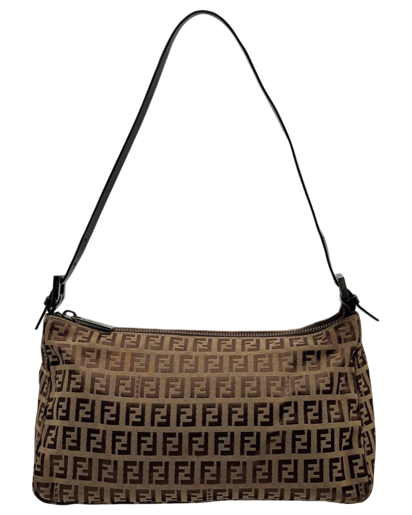 Fendi Vintage Light Brown Zucca Zucchino Monogram Medium Shoulder Pochette Bag