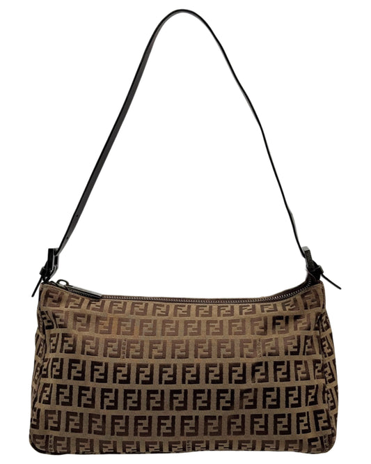 Fendi Vintage Light Brown Zucca Zucchino Monogram Medium Shoulder Pochette Bag