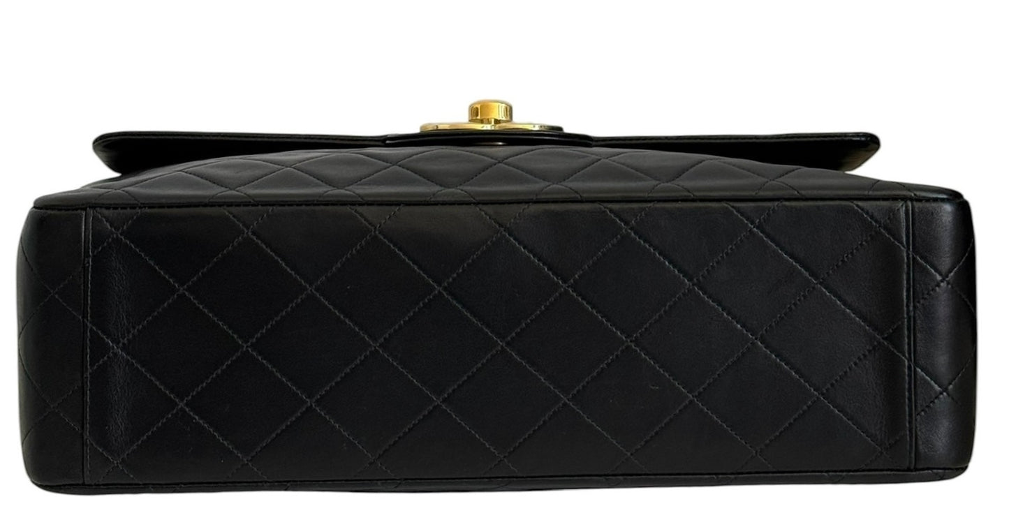 Chanel Vintage 90s Black Quilted Lambskin Maxi Classic Single Flap Bag with 24K GPHW