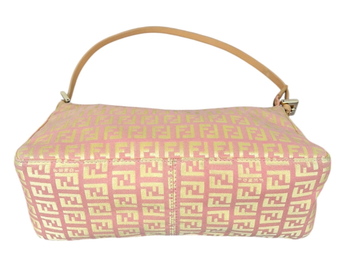 Fendi Vintage Pink & Yellow Zucchino Zucca Monogram Medium Shoulder Pochette Bag