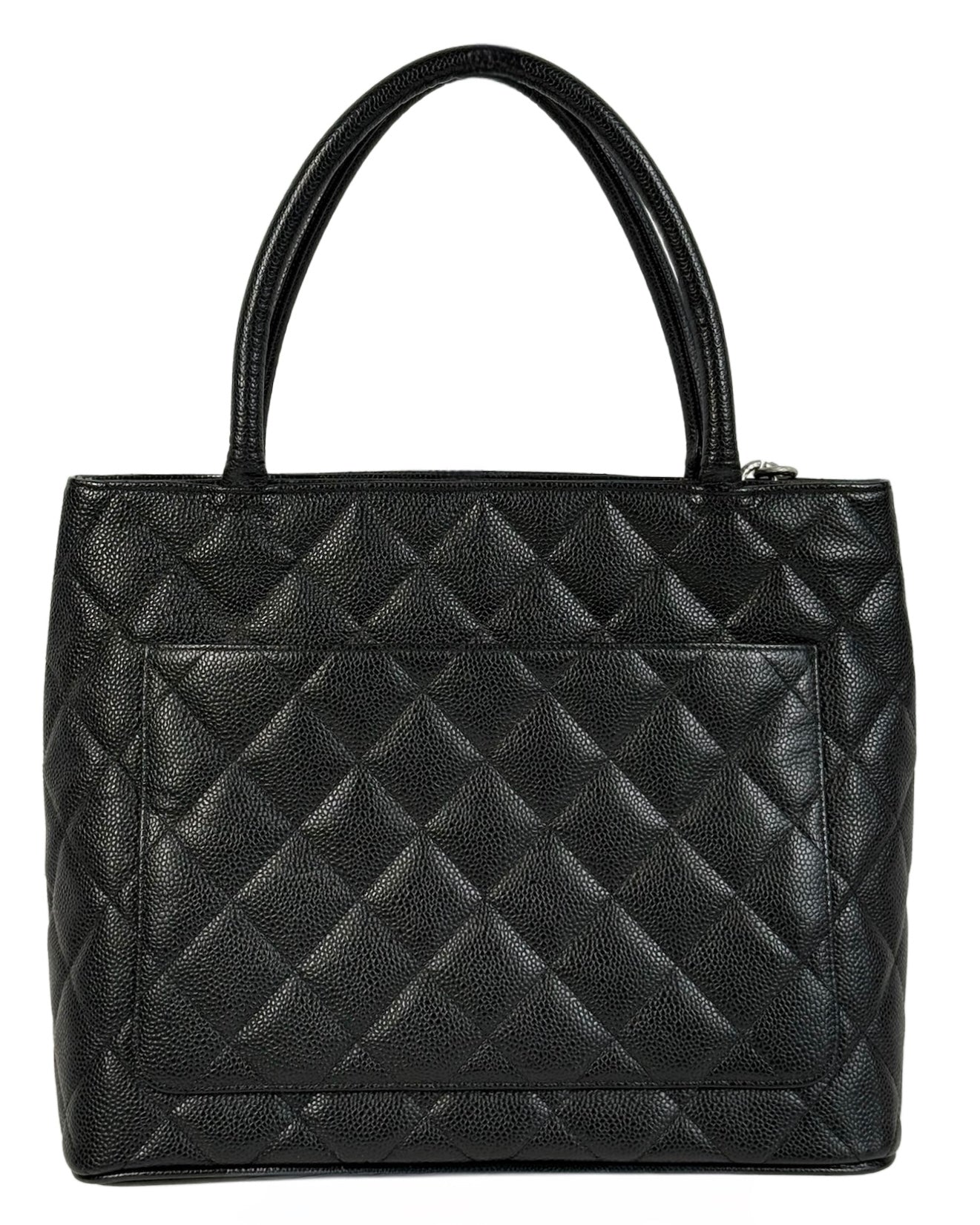 Chanel Vintage Black Caviar Leather Medallion CC Shoulder Tote Bag