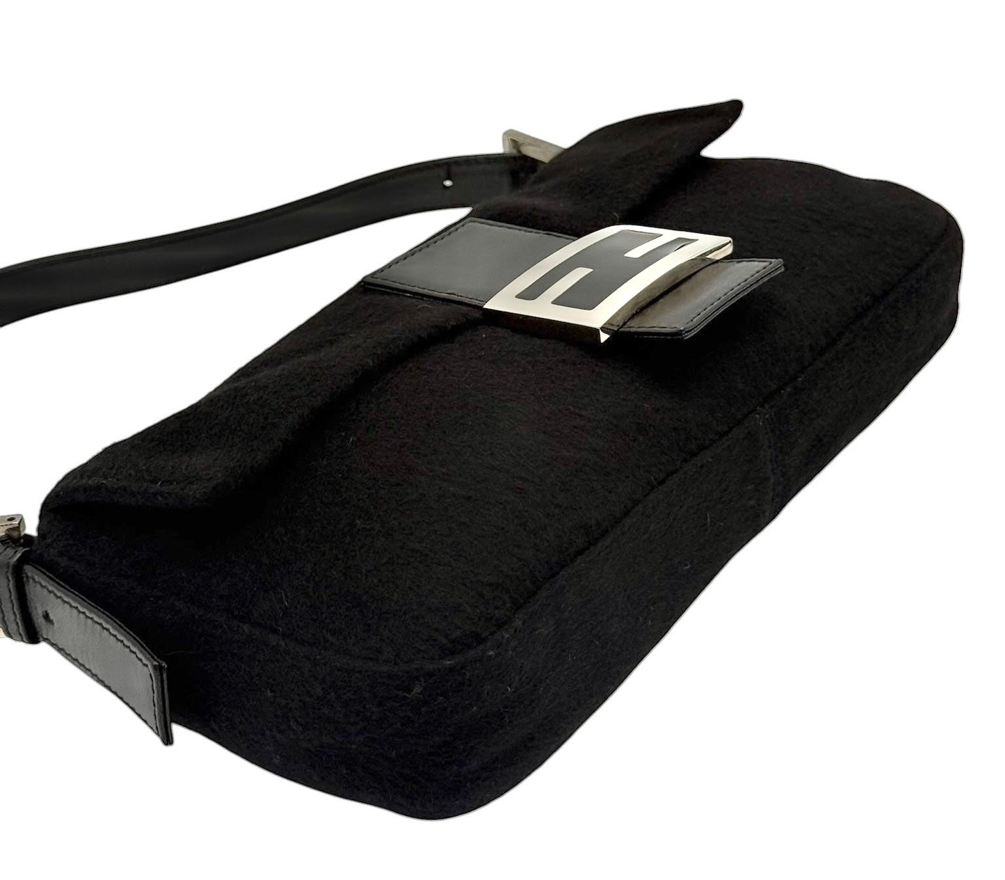 Fendi Vintage Black Felt Shoulder Baguette Bag