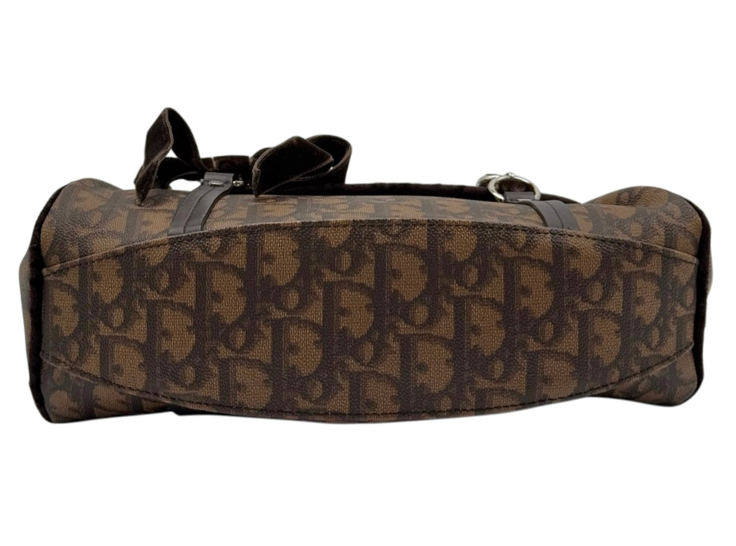 Dior Vintage 2005 Brown Diorissimo Monogram Canvas Small Romantique Velvet Bow Top Handle Bag