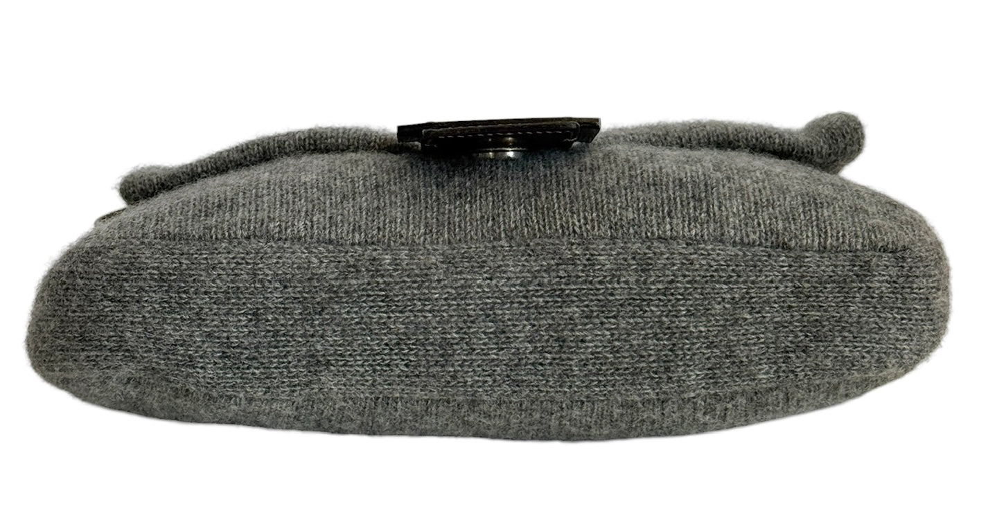 Fendi Vintage Gray Knit Wool Shoulder Baguette Bag