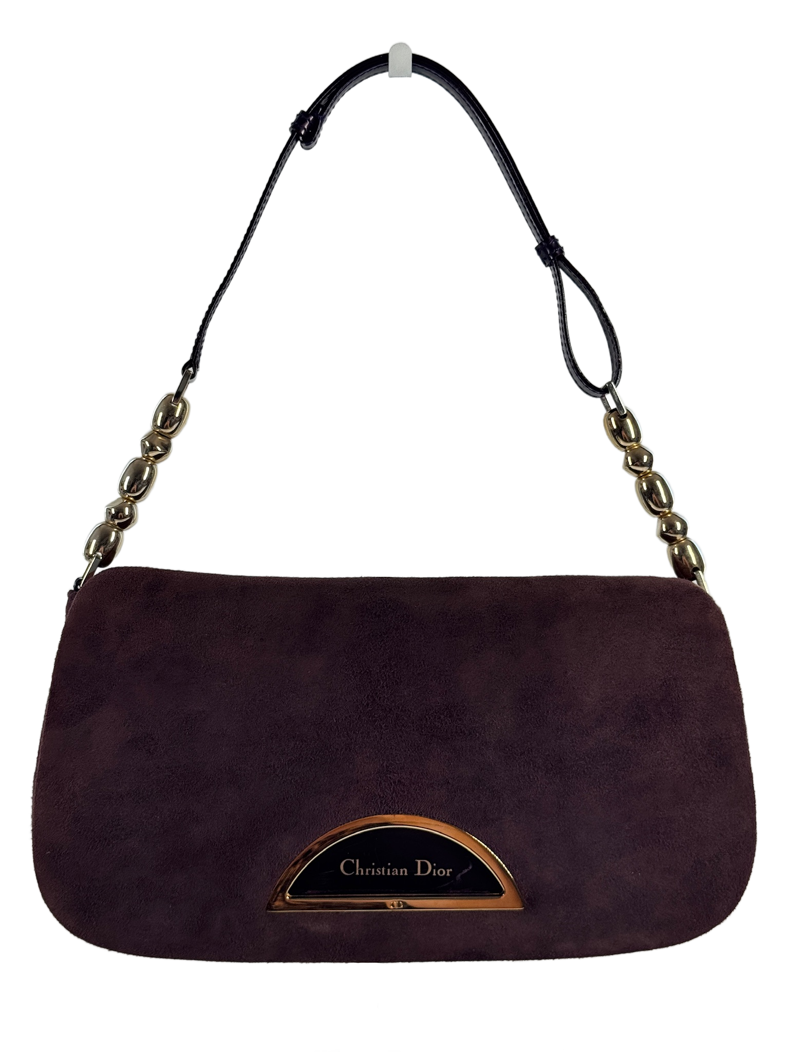 Dior Vintage 2000 Dark Purple Eggplant Suede Malice Shoulder Pochette Bag
