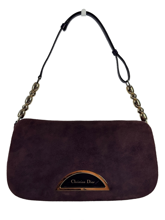Dior Vintage 2000 Dark Purple Eggplant Suede Malice Shoulder Pochette Bag