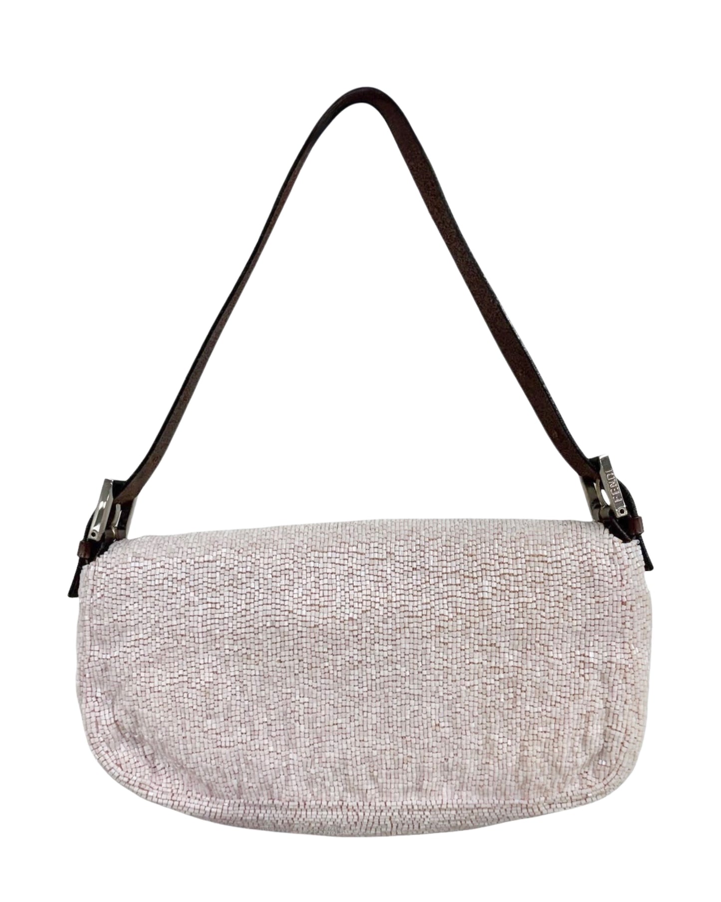 Fendi Vintage Light Pink Beaded Shoulder Baguette Bag 