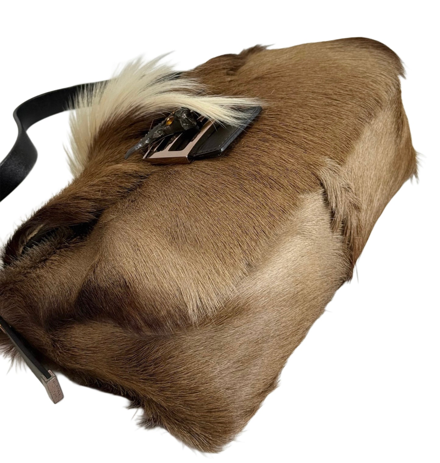 Fendi Vintage Light Brown Pony Hair Antelope Mohawk Shoulder Baguette Bag