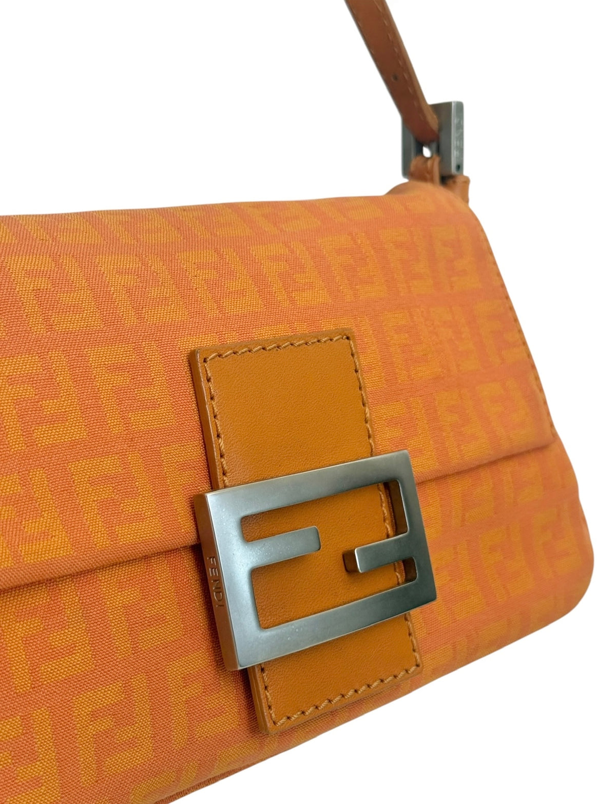 Fendi Vintage Orange Zucchino Zucca Monogram Mini Mamma Shoulder Baguette Bag