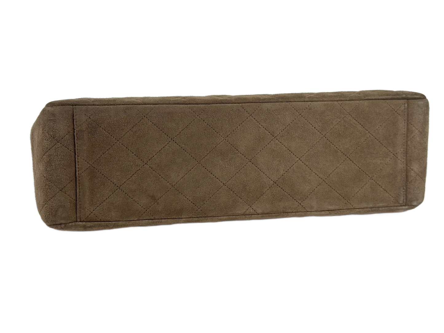 Chanel Vintage 90s Brown Quilted Suede Jumbo CC Shoulder Classic Single Flap Bag