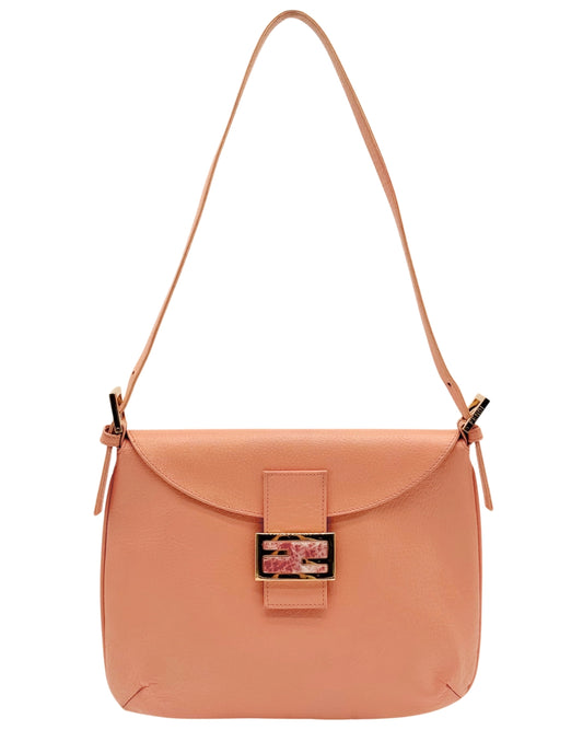 Fendi Vintage Light Pink Coral Leather Quartz Logo Small Shoulder Messenger Bag