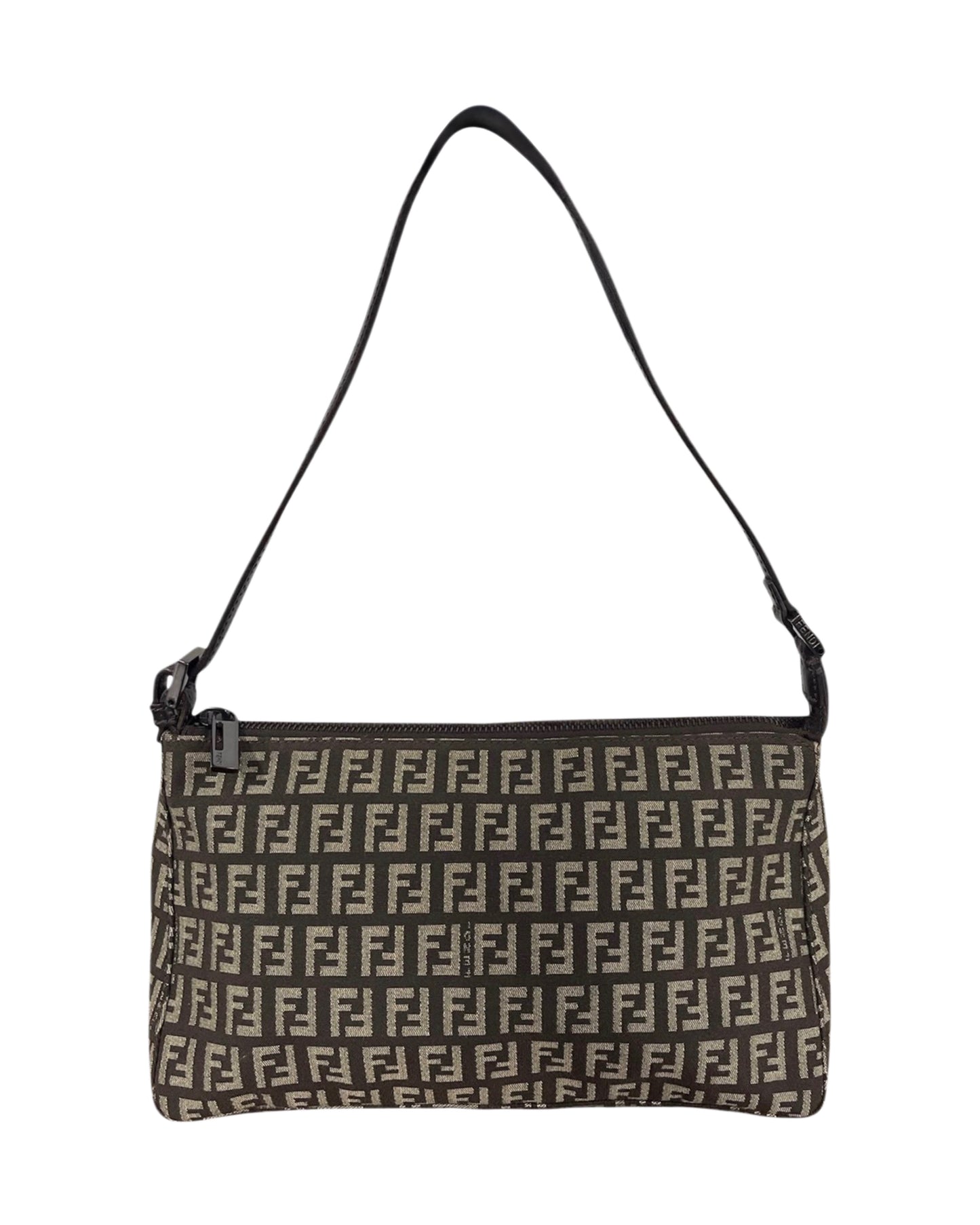 Fendi Vintage Dark Brown Zucchino Zucca Monogram Medium Shoulder Pochette Bag 