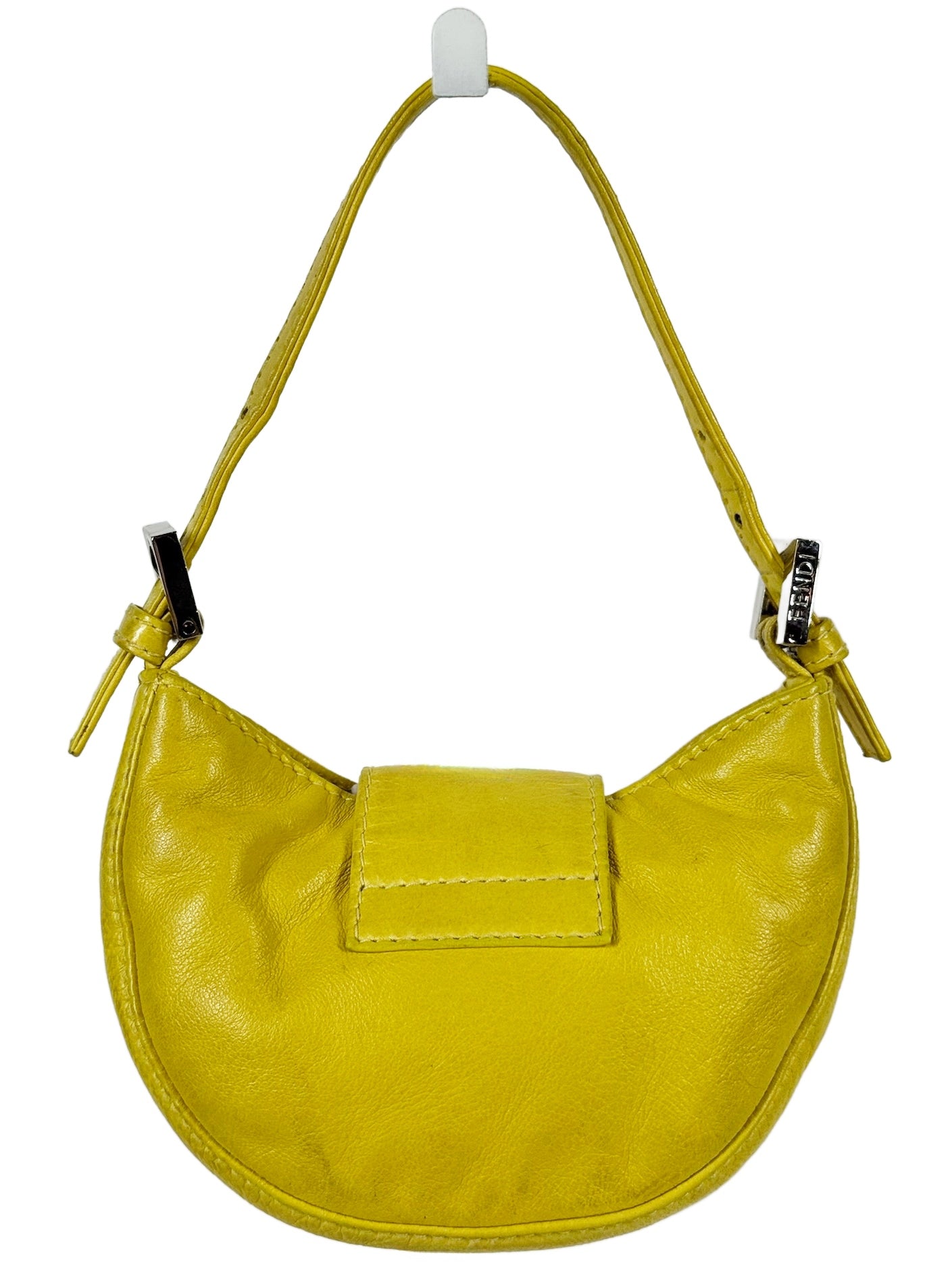 Fendi Vintage Yellow Lambskin Green Logo Mini Croissant Baguette