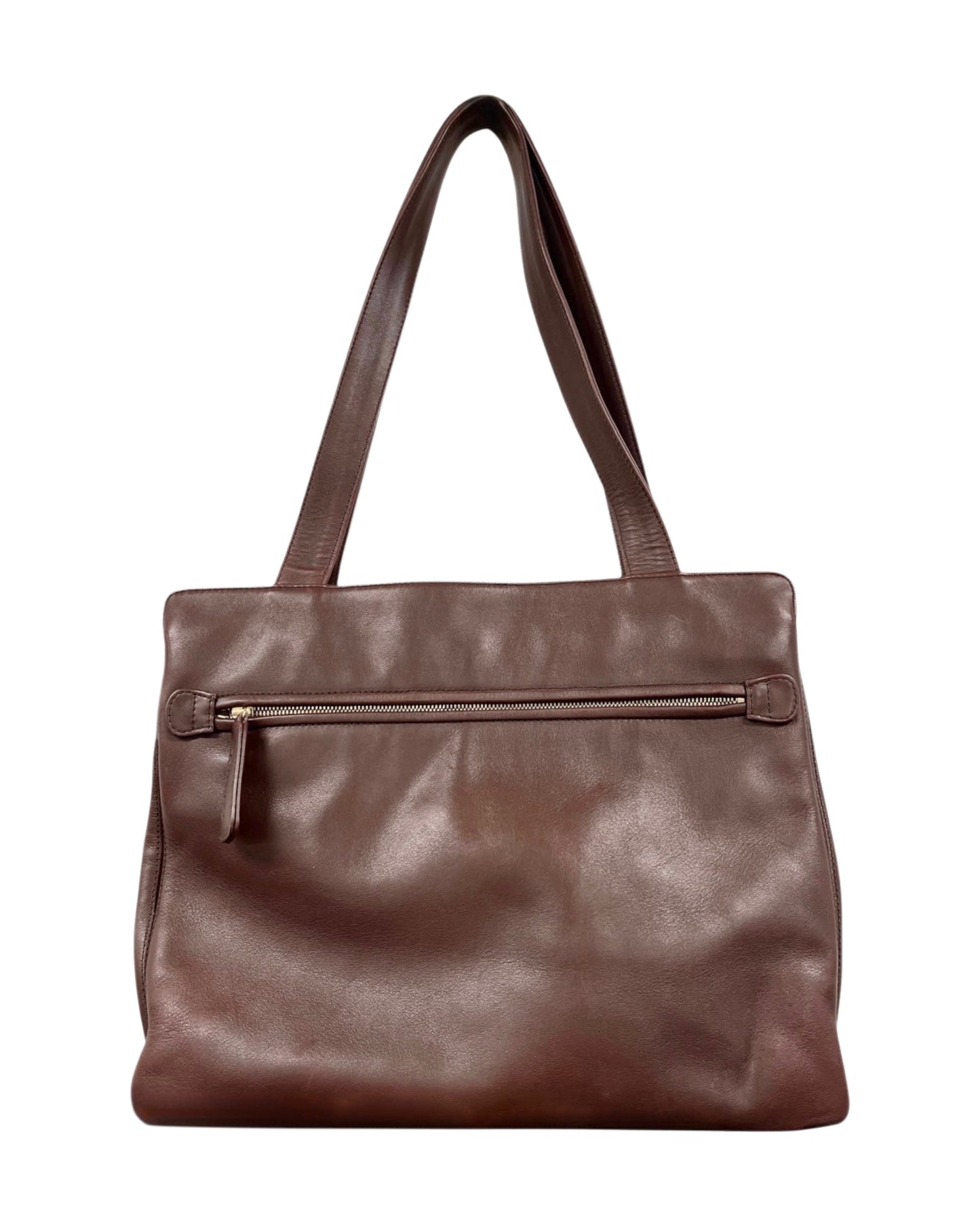 Chanel Vintage 00s Brown Lambskin CC Logo Medium Shoulder Tote Bag