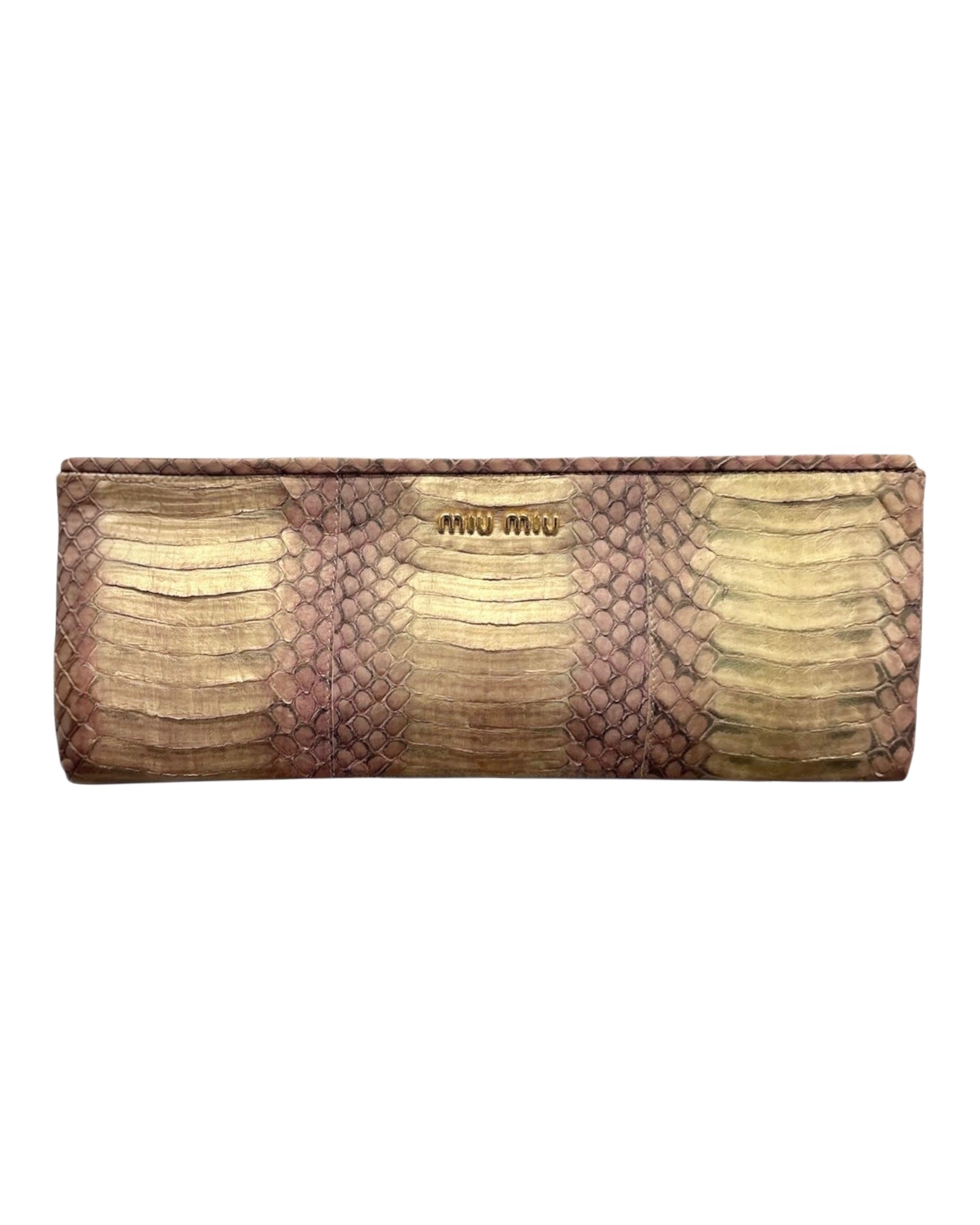 Miu Miu Vintage Metallic Pink and Gold Python Wristet Clutch