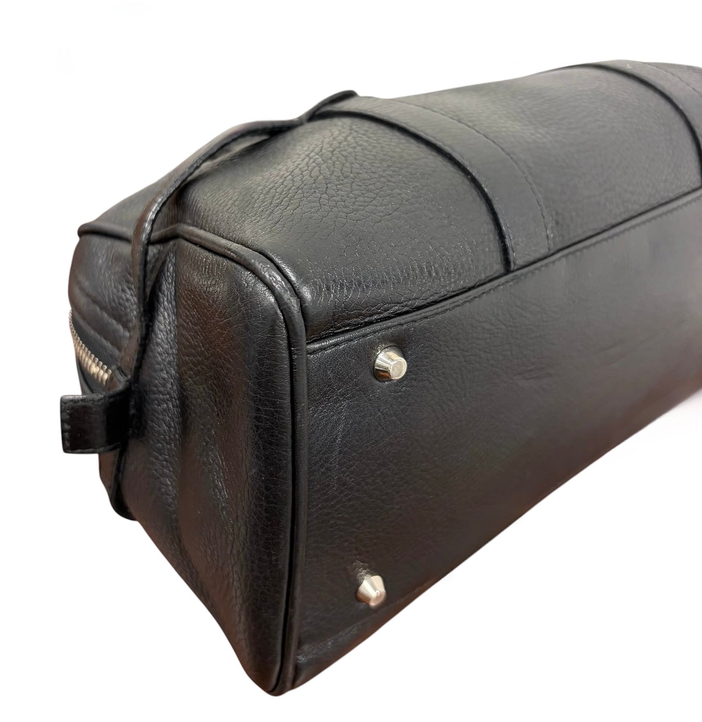 Dior Vintage 2005 Black Calfskin Leather Logo Small Boston Bowler Shoulder Bag