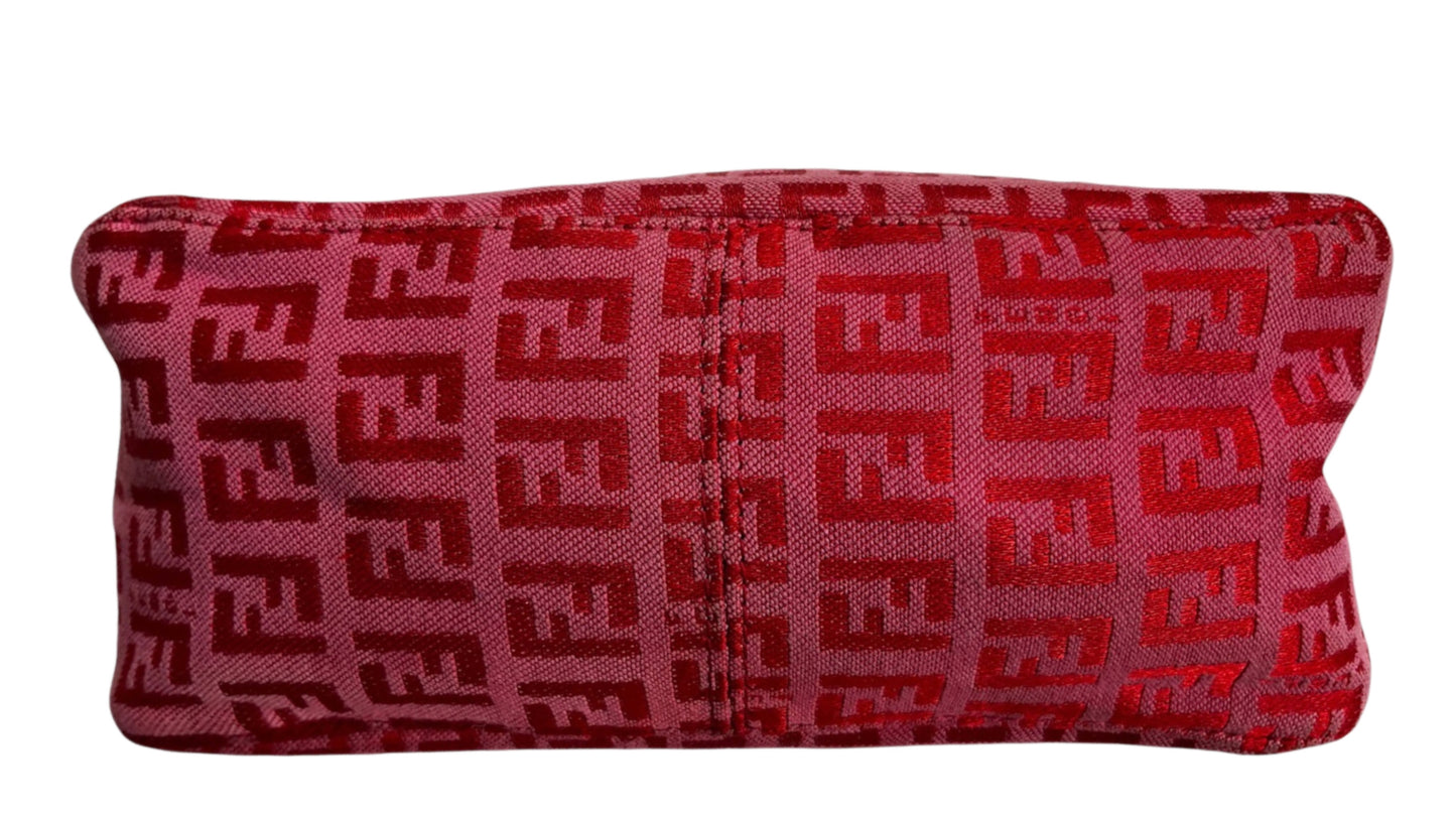Fendi Vintage Hot Pink & Red Zucchino Zucca Monogram Mini Cosmetic Top Handle Pochette Bag