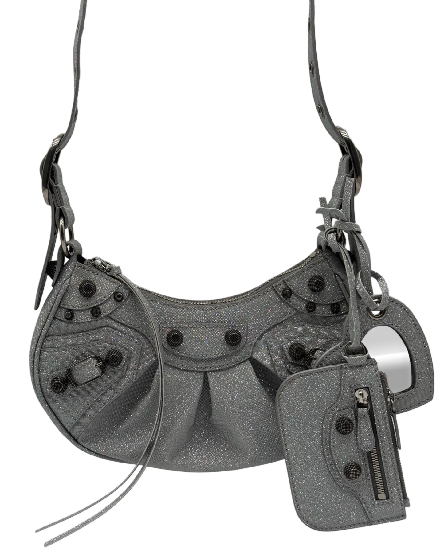 Balenciaga Silver Glitter Le Cagole XS Shoulder Bag