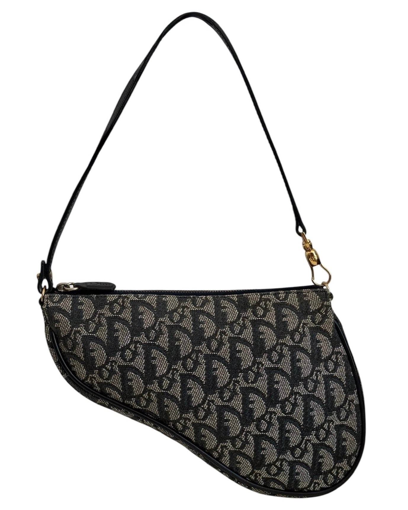 Dior Vintage 2001 Navy Blue Trotter Monogram Mini Saddle Pochette Shoulder Bag