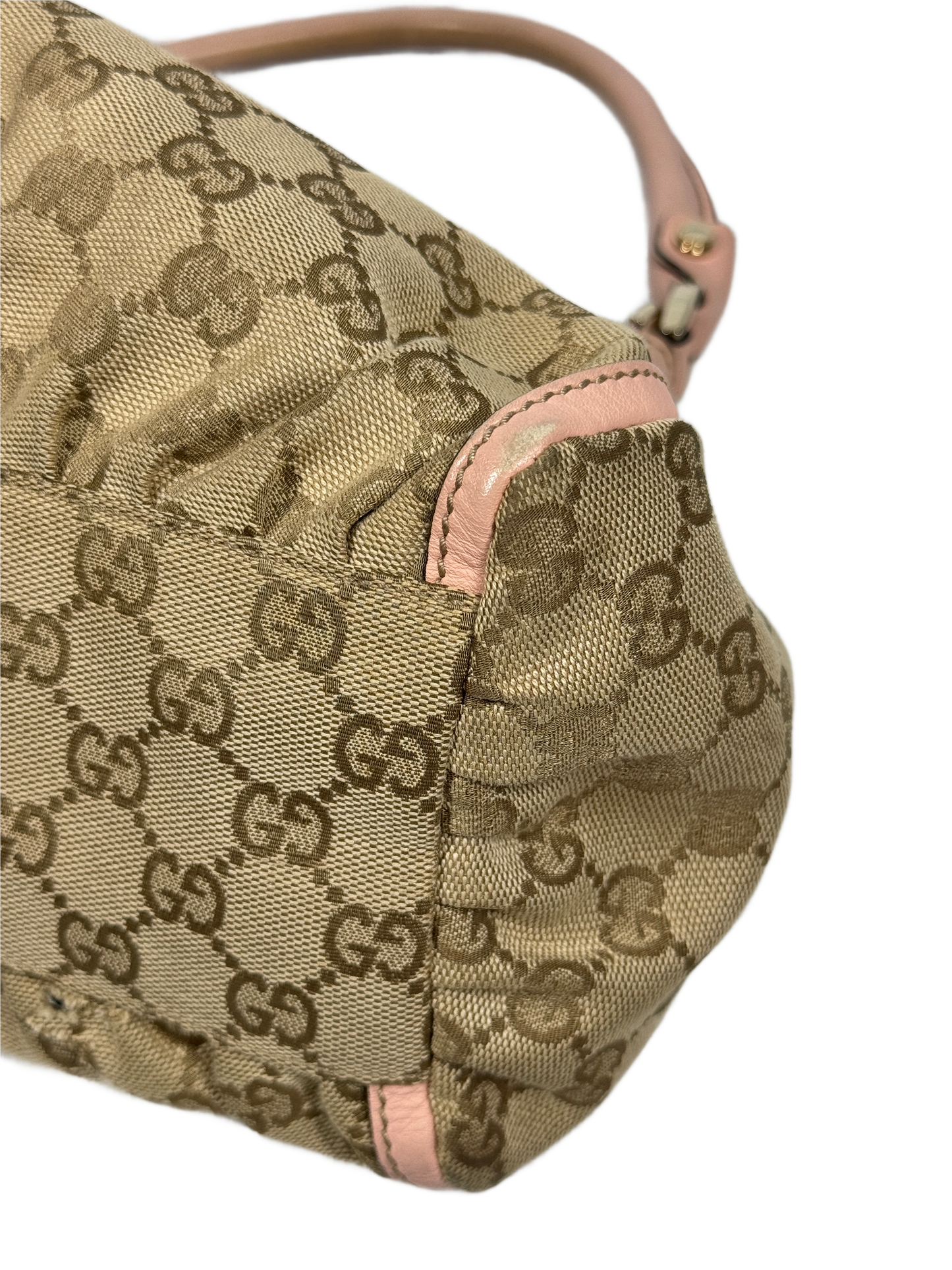 Gucci Small Brown GG Monogram with Pink Leather Abbey Hobo Shoulder Bag