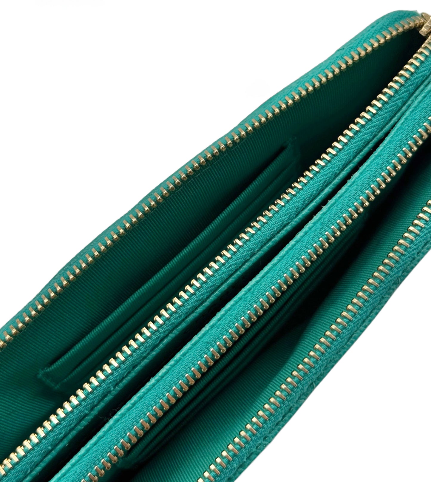 Chanel 2016 Turquoise Green Quilted Caviar Double Zip Wallet on Chain Bag