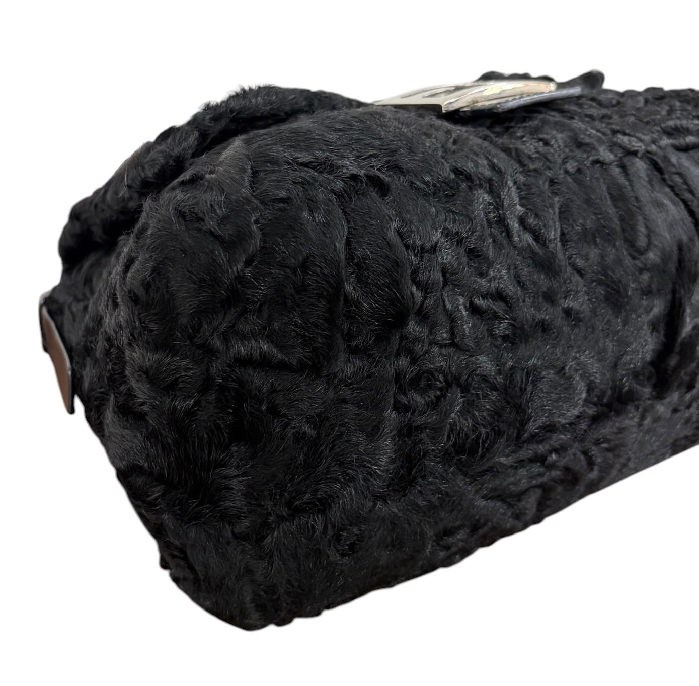 Fendi Vintage Black Astrakhan Persian Lamb Fur Mamma Baguette Shoulder Bag 
