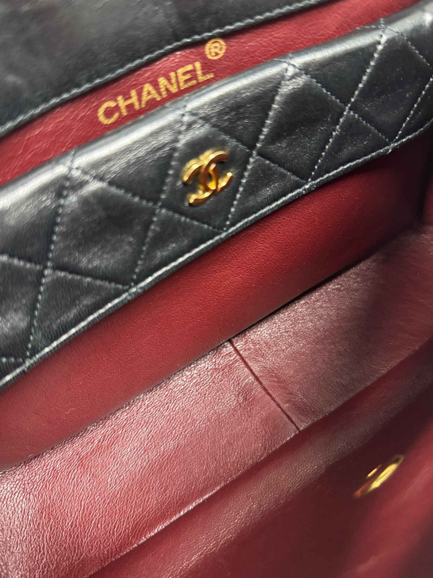 Chanel Vintage 80s/90s Black Quilted Lambskin Medium Classic Flap Bag with Pouch w 24K Gold Plated Hardware