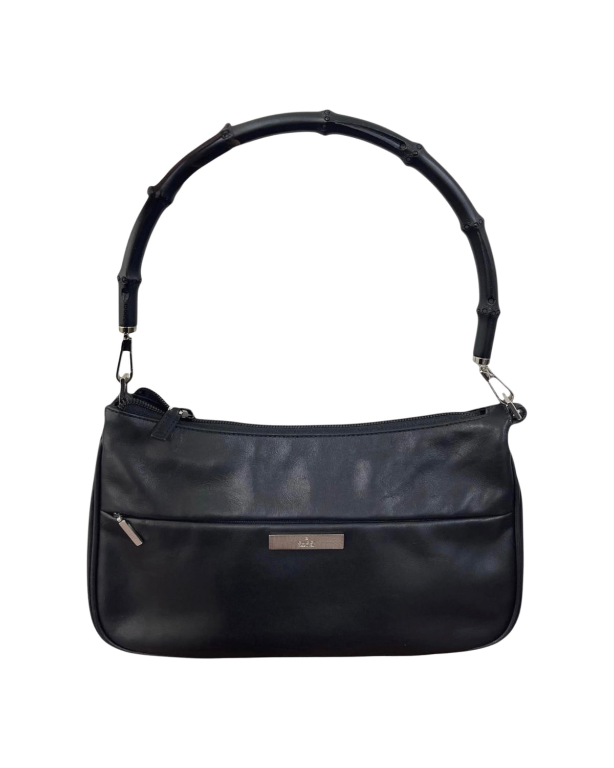 Gucci Vintage Black Lambskin Bamboo Handle Small Shoulder Bag