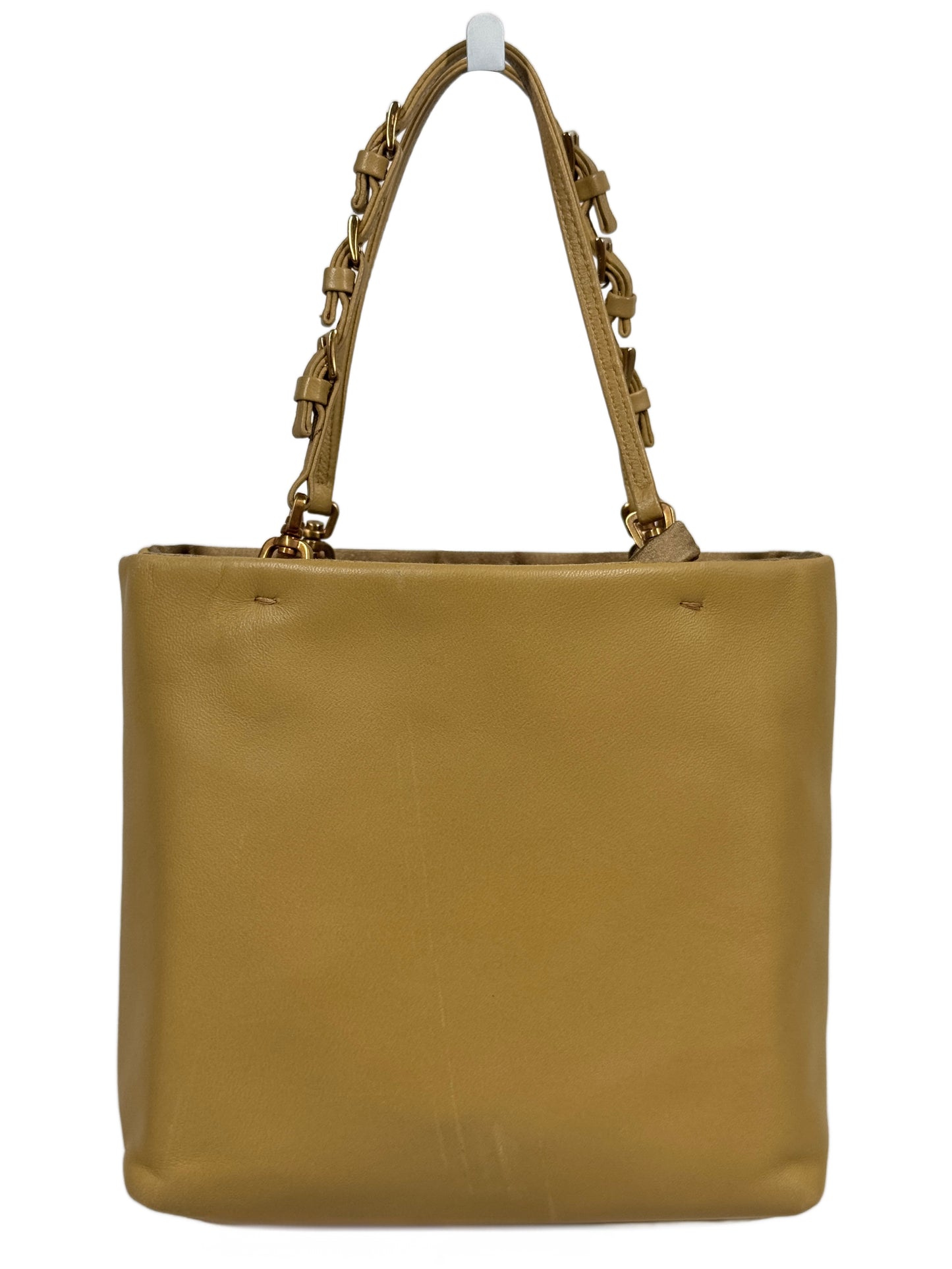 Prada Vintage 2003 Beige Lambskin Leather Mini Top Handle Tote Bag