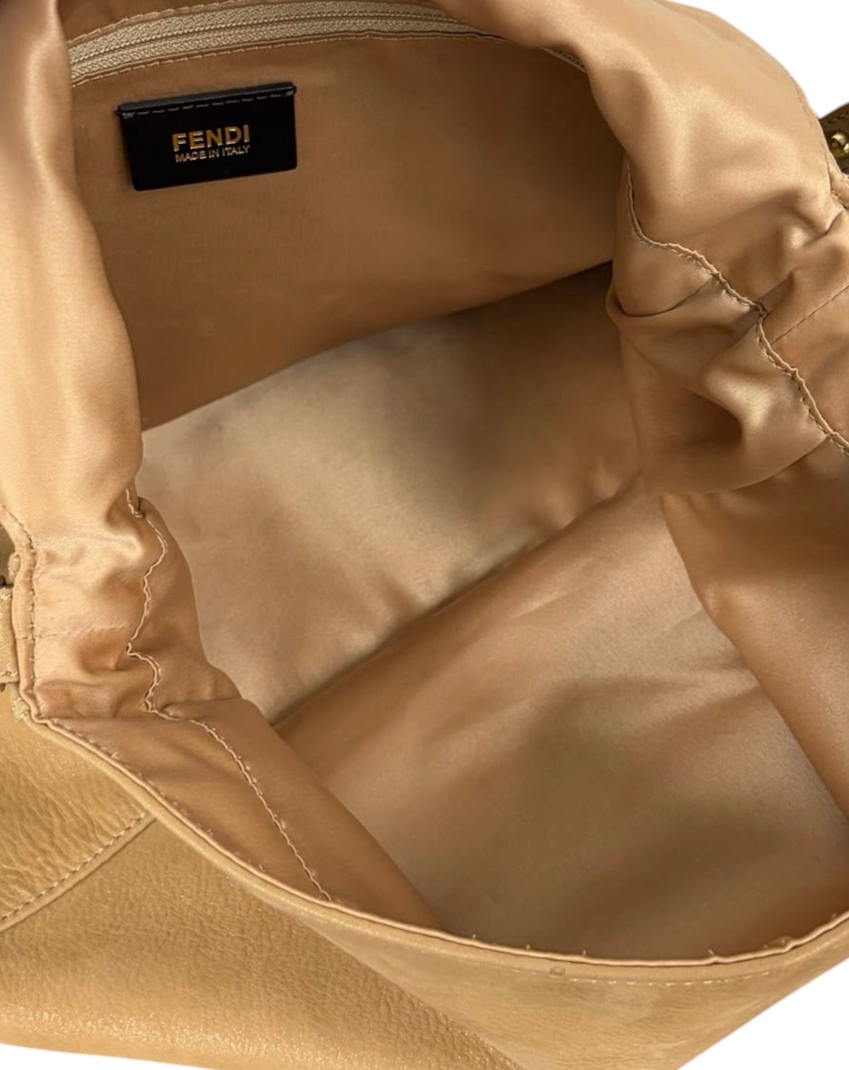 Fendi 2011 Tan Micro Suede Marble Logo XL Mamma Baguette Shoulder Bag