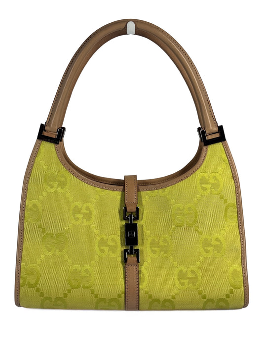 Gucci Vintage Neon Green Giant GG Monogram Small Jackie Bag 