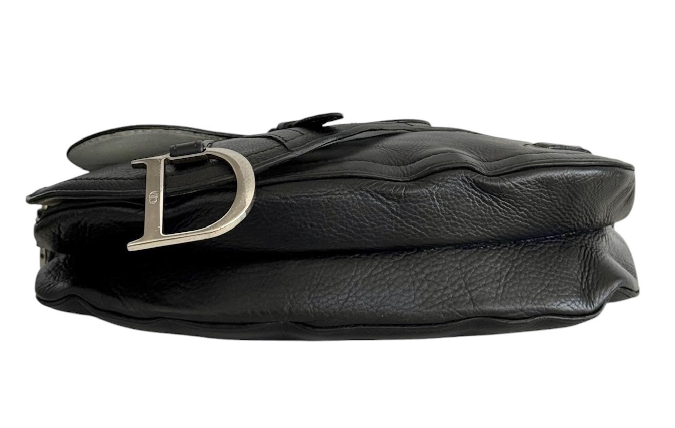 Dior Vintage 2002 Black Leather Messenger Adjustable Shoulder Crossbody Saddle Bag