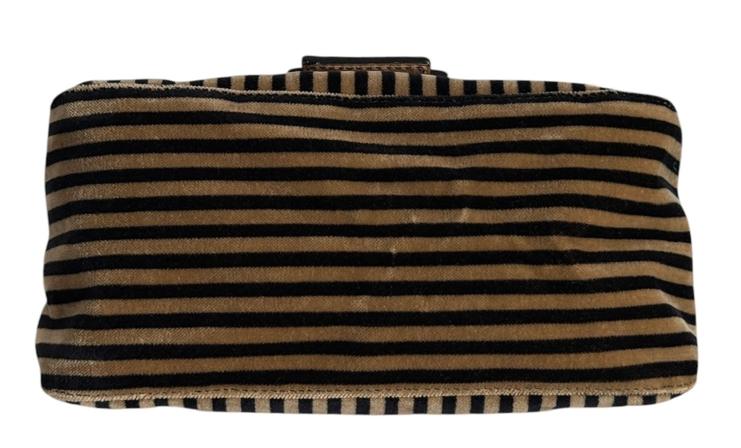 Fendi Vintage Velour Velvet Beige & Black Striped Chain Link Mini Mamma Shoulder Baguette Bag with Acrylic Chain Handle 