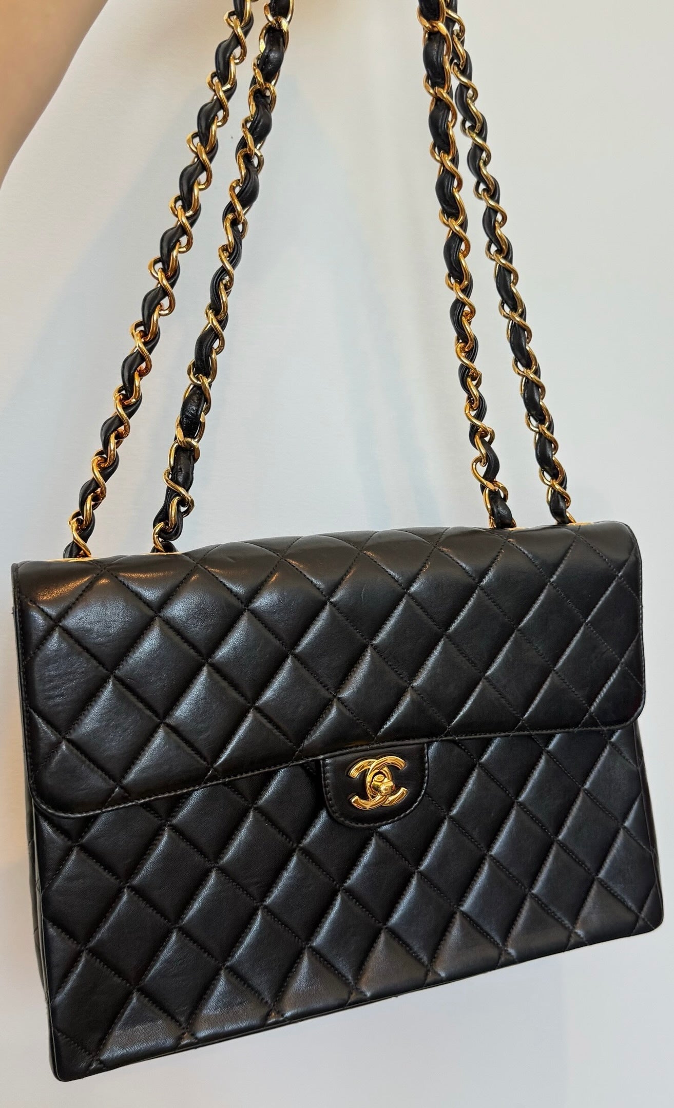 Chanel Vintage 00s Black Quilted Lambskin Maxi Flap Bag W 24K GPHW
