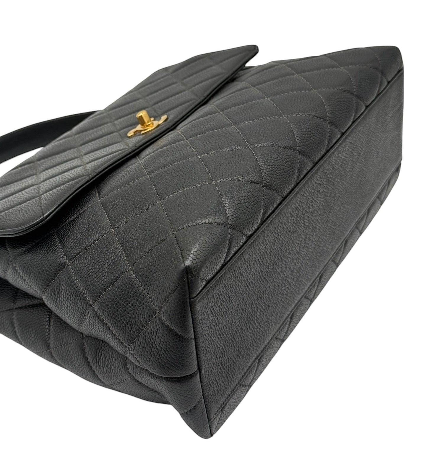 Chanel Vintage 90s Black Quilted Caviar Large Kelly Top Handle Flap Bag
